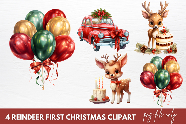 Reindeer First Christmas Clipart Sublimation