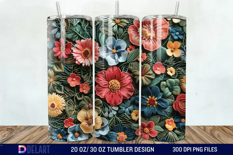 3D Embroidery floral Tumbler Wrap