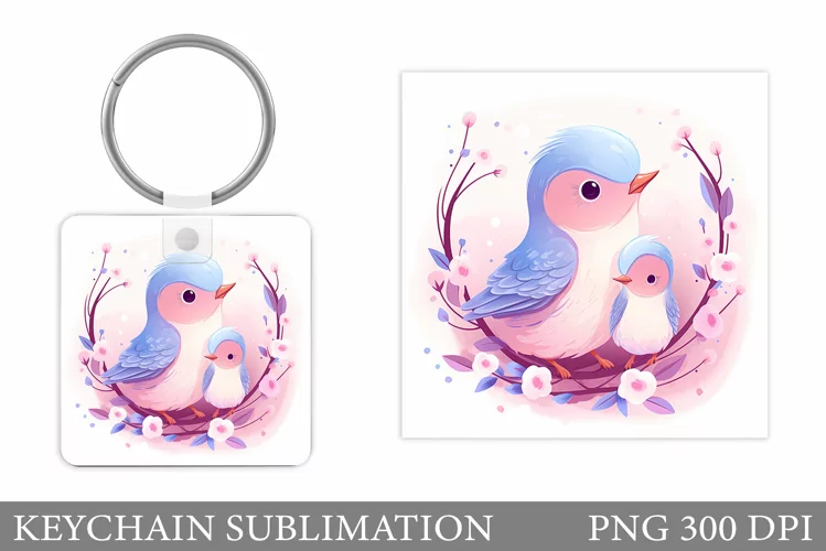 Cute Birds Mother's Day Keychain. Birds Keychain Design