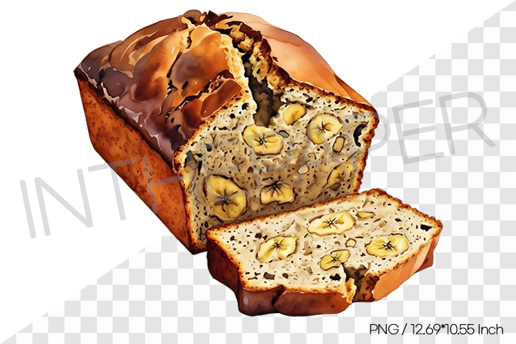 Banana Bread PNG Clipart Watercolor Dessert Illustration