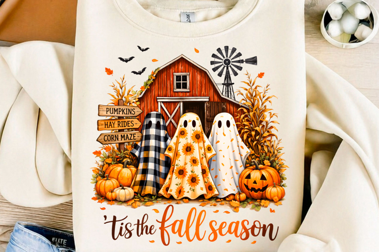 Tis the Fall Season Ghost Farmhouse Halloween PNG