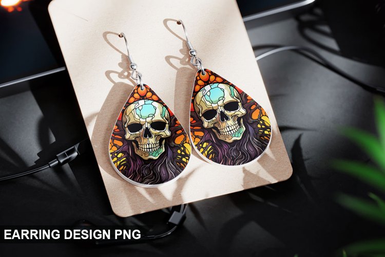 Stained Glass Halloween Skull Earring Design