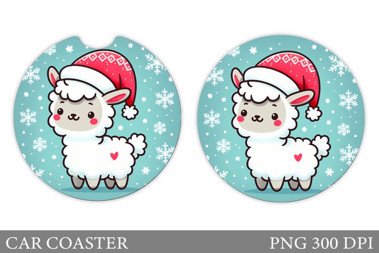 Lama Car Coaster Sublimation. Christmas Car Coaster Design example image 1
