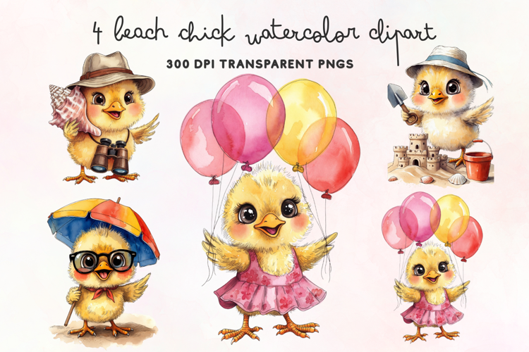 Beach Chick Watercolor Clipart PNG