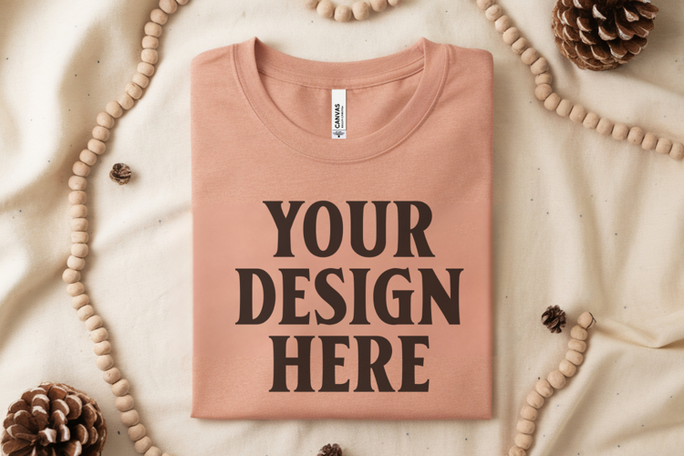 Heather Dust Bella Canvas 3001 Flat Lay T-Shirt Mockup