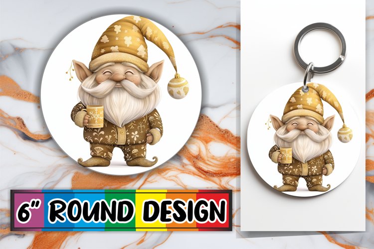 Watercolor Christmas Gnome Keychain Round Design example image 1