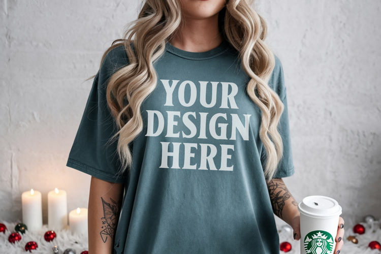 Christmas Comfort Colors 1717 Blue Spruce TShirt Mockup, CC