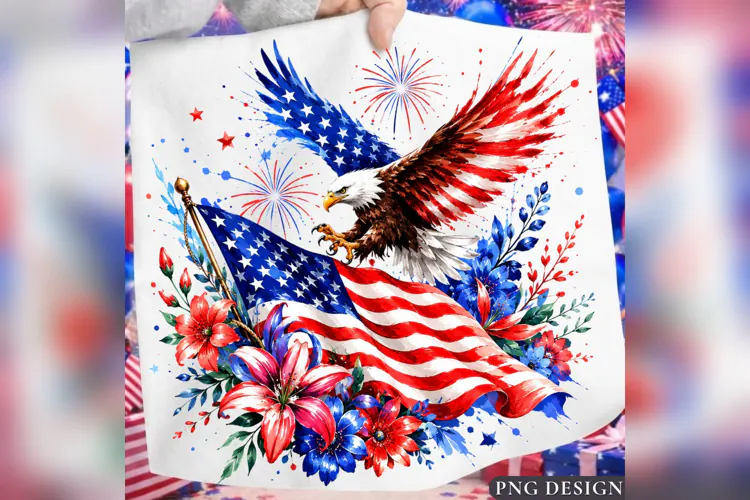 Patriotic Eagle PNG, American Flag Eagle Design, 4th of July
