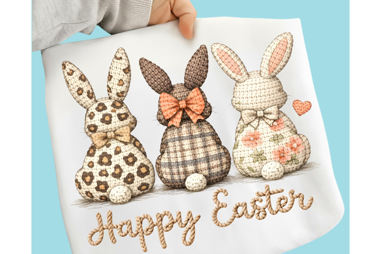 Happy Easter PNG Coquette Easter Bunny, Faux yarn Bunny PNG