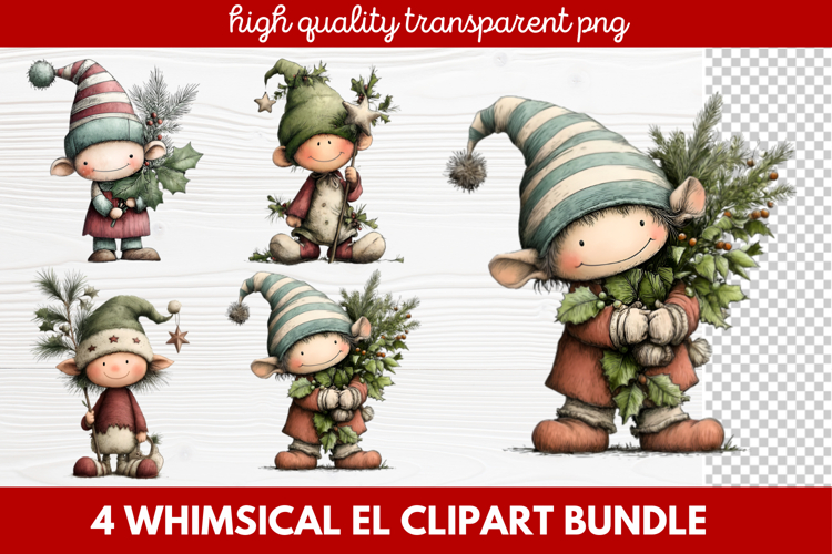 Whimsical Elf Clipart | Cute Christmas Elf PNG Illustration