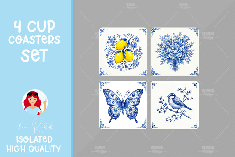 4 Ceramic Tile Style Ornamental Pattern Drink Coasters example image 1