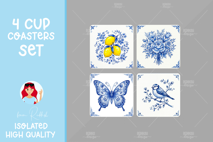 4 Ceramic Tile Style Ornamental Pattern Drink Coasters