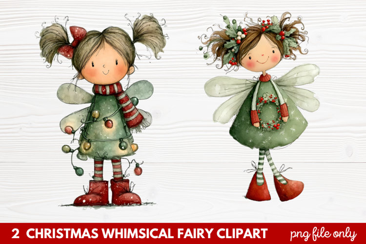 2 Christmas Whimsical Fairy Clipart | Cute Holiday Fairies