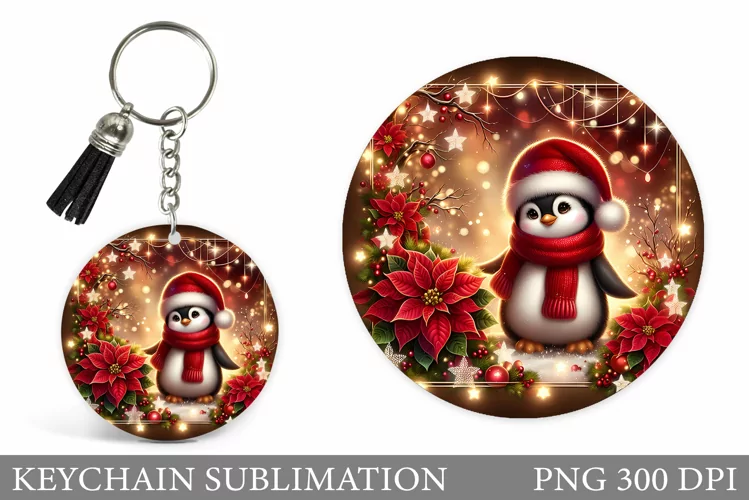 Christmas Penguin Keychain. Christmas Keychain Sublimation