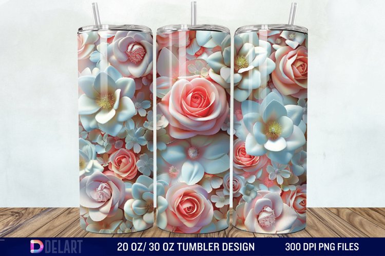 3D Flower Seamless Roses Tumbler Wrap example image 1