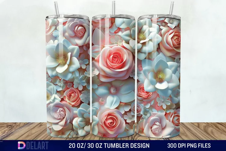 3D Flower Seamless Roses Tumbler Wrap