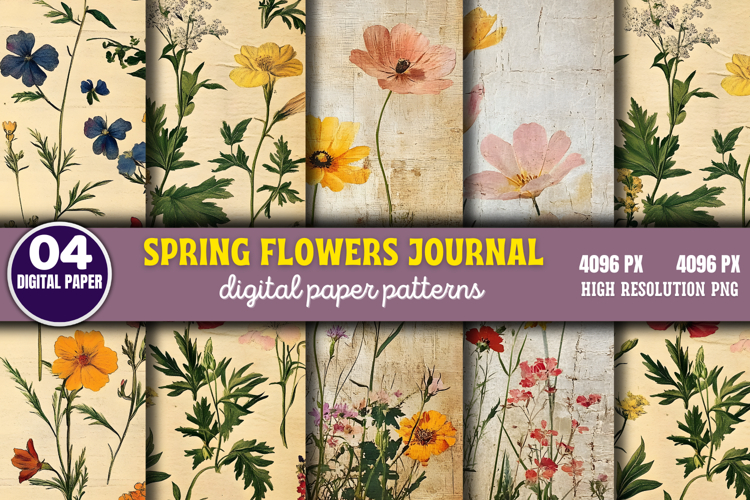 Spring Flowers Journal Digital Paper PNG
