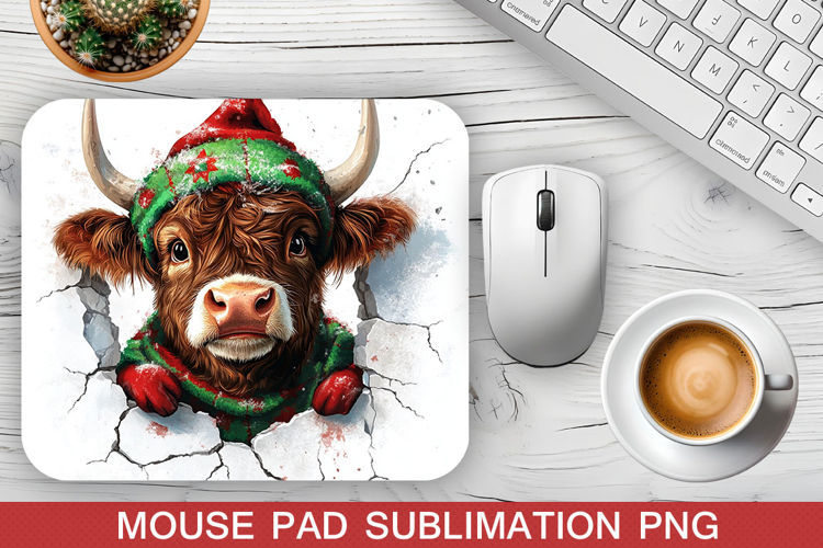 Christmas Highland Cow Mouse Pad Design - Unique Mouse Pad