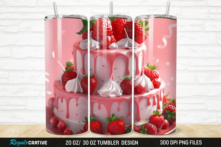 3D Strawberry Cake 20/30oz Skinny Tumbler