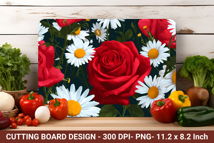Rose Flower & Daisy Flower Cutting Board | Cutting Board png