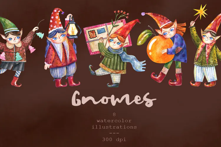 Watercolor Christmas Elves