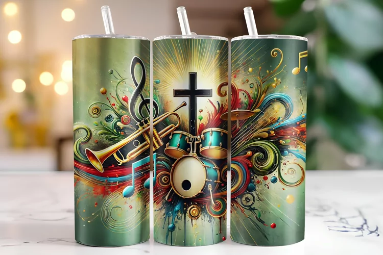 Cross Sign & Music Tumbler Wrap | Sublimation | Tumblers