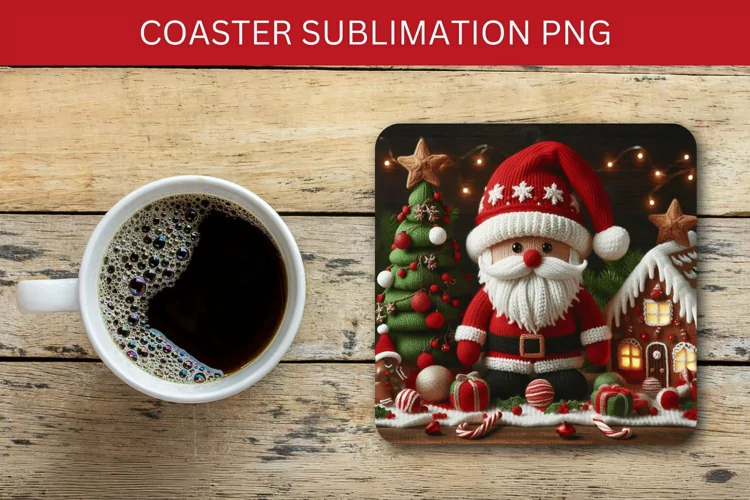 square coaster - knitted santa claus