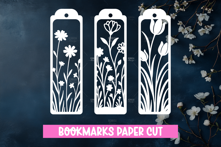 3 Floral Bookmarks Paper cut SVG Laser cut,Cricut,Silhouette