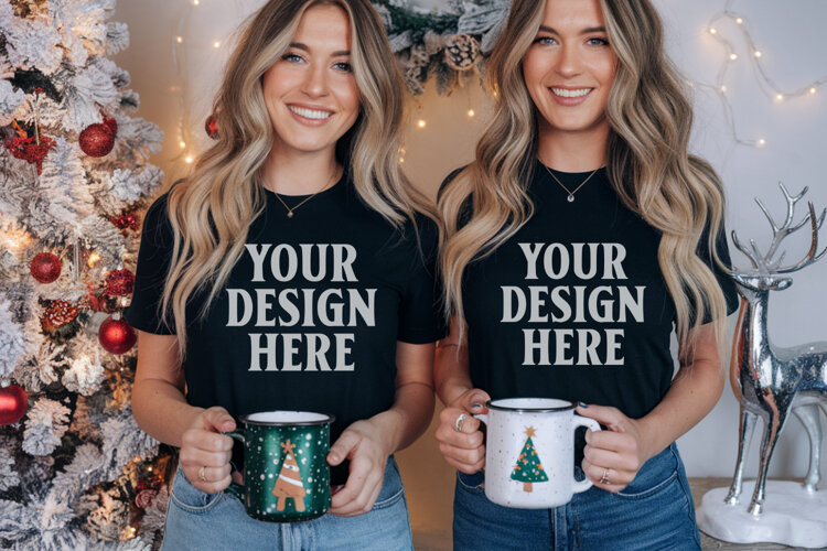 Bella Canvas 3001 Christmas Couple Mockup ,3001 Couple Mock example image 1