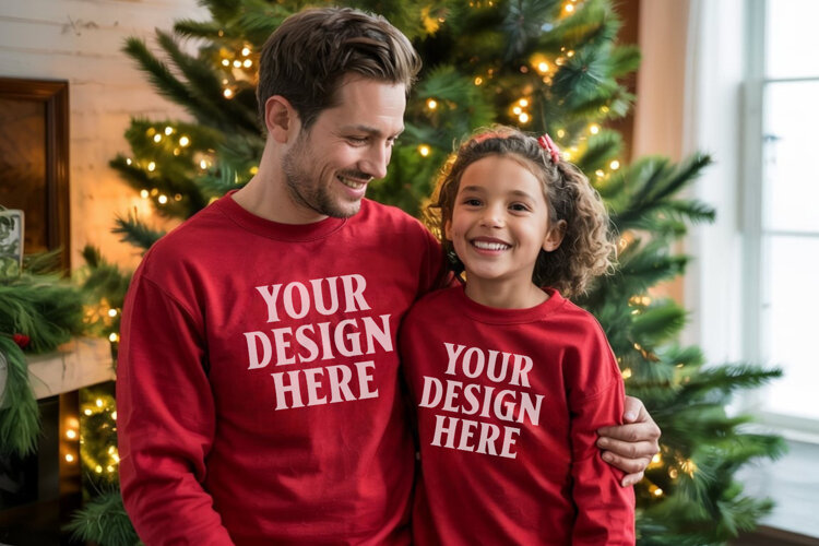 Christmas Family Matching T-Shirt Mockups | Holiday Group example image 1