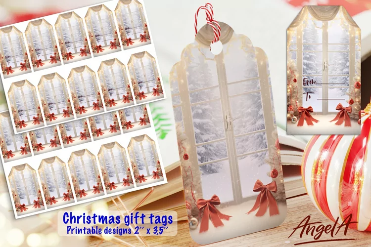 Christmas gift tags, Merry Christmas printable tags, window