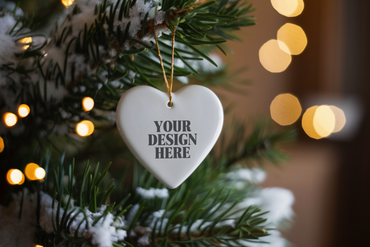 Christmas Love Heart Ornament Mockup | Holiday Hanging