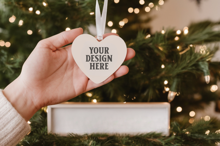 Heart Shaped Christmas Ornament Mockups | Frosted Glass Holi