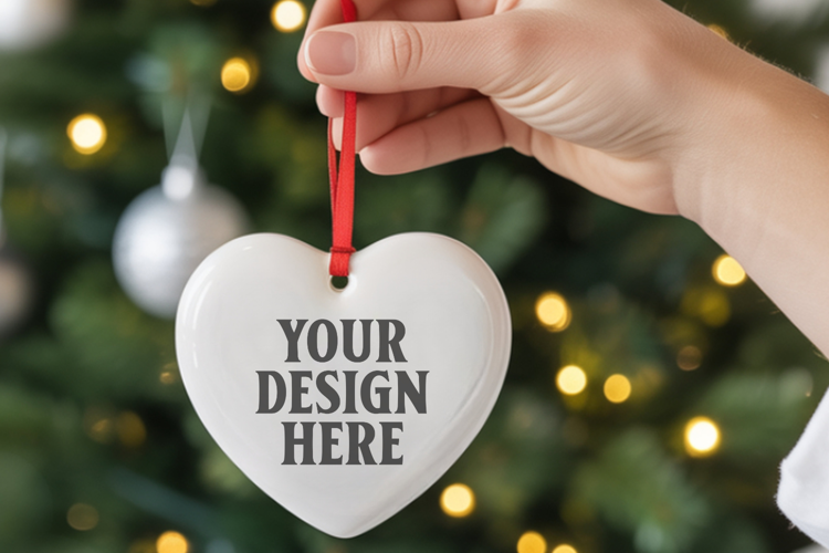 Christmas Heart Ornaments Mockup | Hanging Glass Heart Ornam
