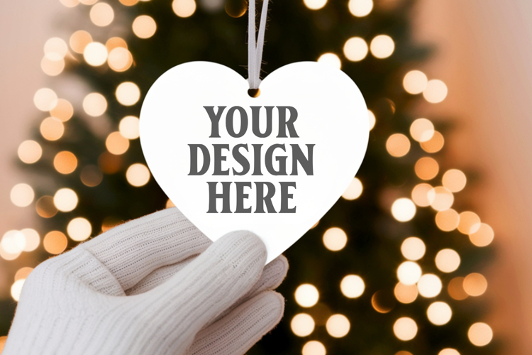 Romantic Christmas Ceramic Heart Ornament Mockup | Holiday