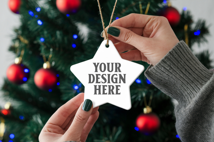 Christmas Star Ceramic Ornaments Mockup