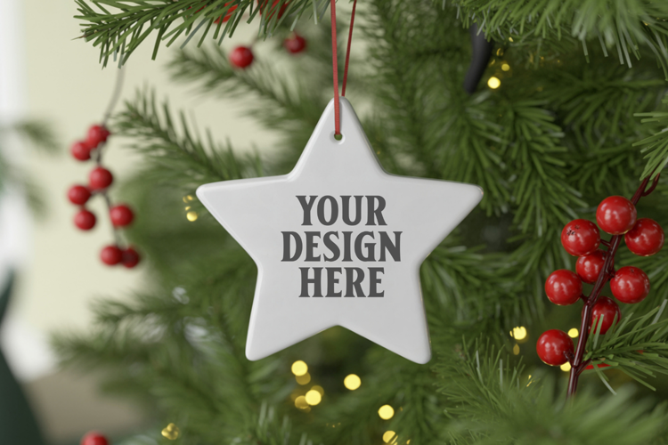 Christmas Star Ceramic Ornament Mockup | Cozy Boho Holiday D