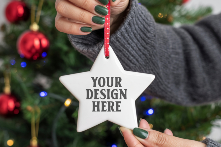 Christmas Star Ceramic Ornaments Mockup | Holiday Star Ornam