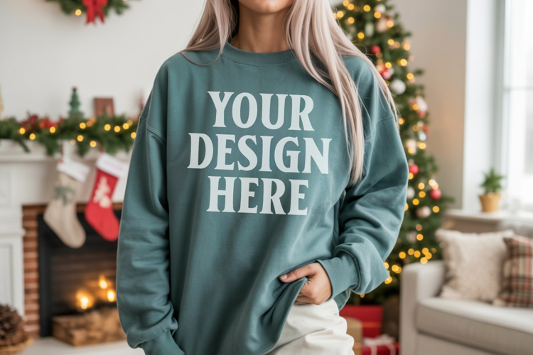 Comfort Colors 1566 Blue Spruce Sweatshirt Mockup | Real Mod