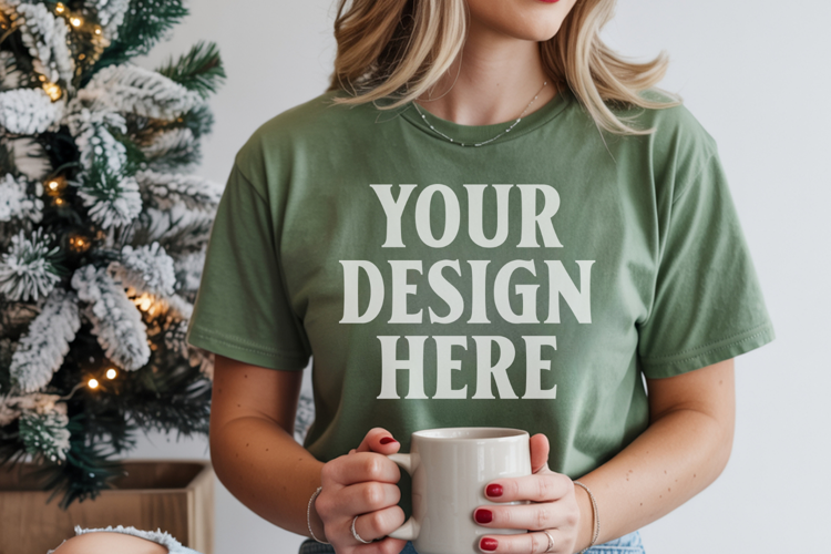 Blue Spruce Comfort Colors 1717 Christmas Shirt Mockup, Cozy