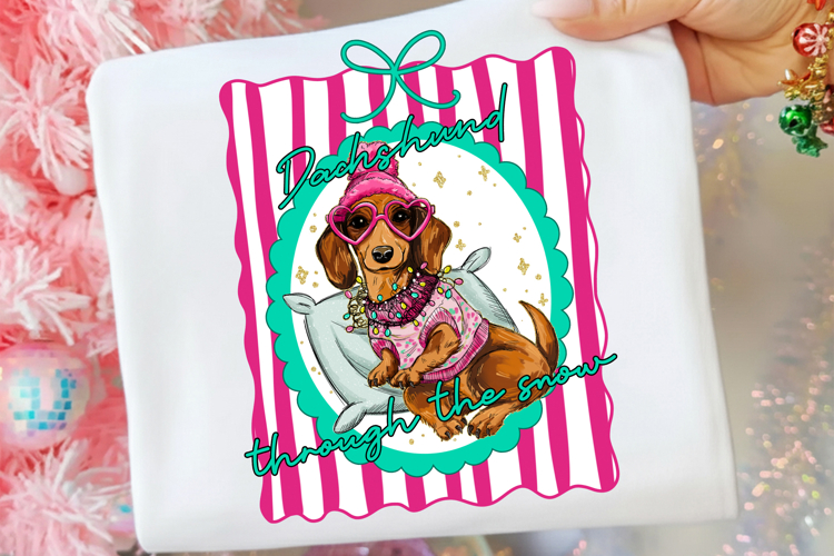 Dachshund Through The Snow PNG, Retro Christmas Dog Mom Png