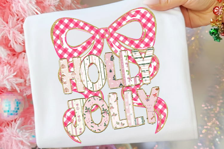 Holly Jolly Png, Glitter Coquette Christmas Tree Png