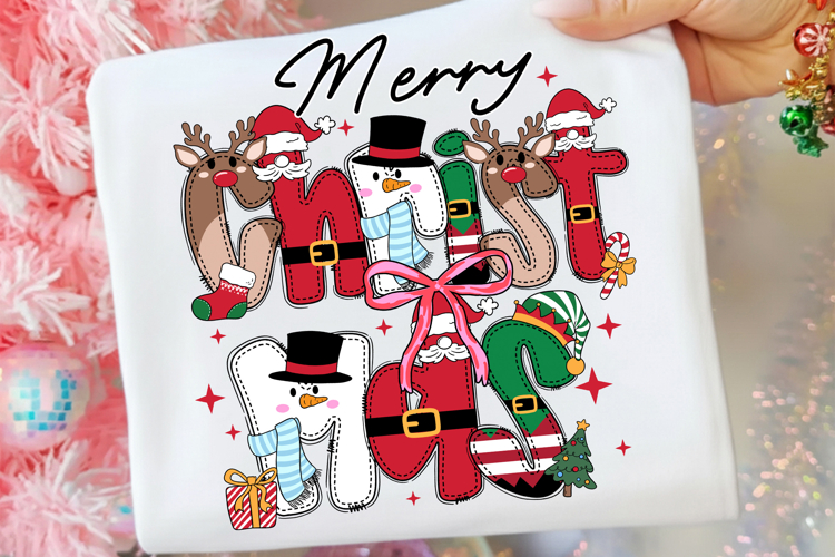 Merry Christmas Doodles Letters png, Santa png, Snowman png