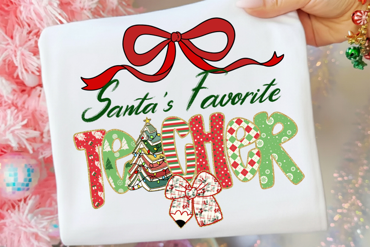 Santas Favorite Teacher Png, Preppy Christmas Teacher Png