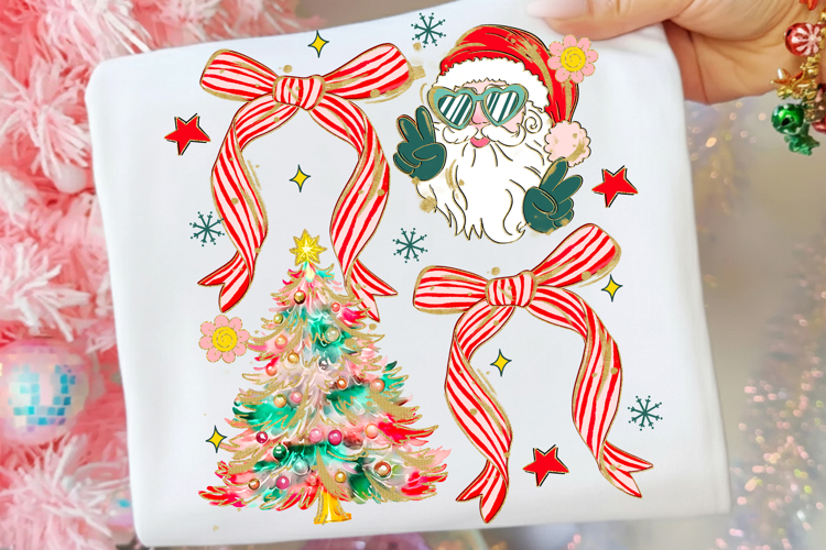 Retro Plaid Santa Png, Preppy christmas png, Christmas Tree