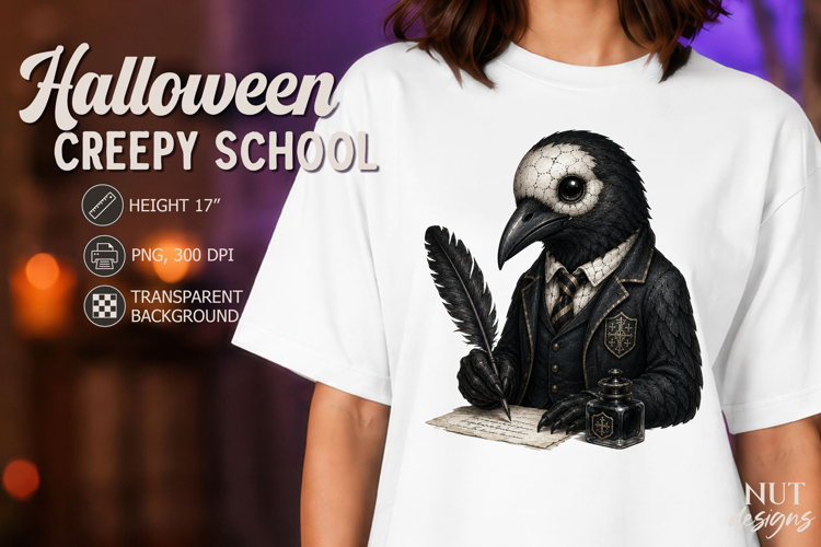 Spooky Schoolar Raven clipart Creepy Gothic Halloween PNG