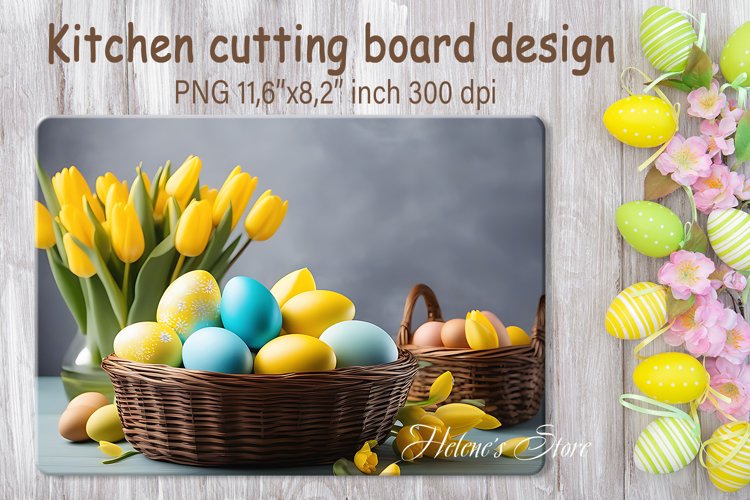 Spring Flowers and Easter eggs cutting board sublimation