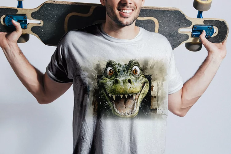Crocodile funny Animal head peeking on white background