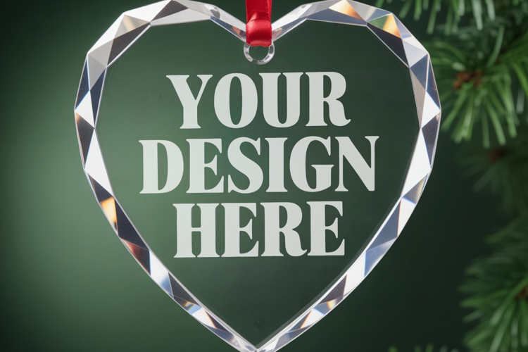Christmas Heart Crystal Glass Ornament Mockups