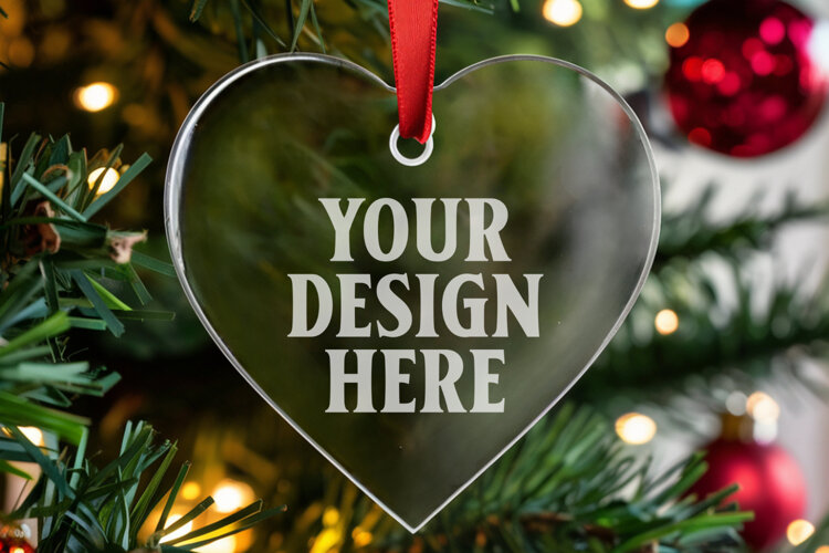 Christmas Heart Crystal Glass Ornaments Mockup example image 1